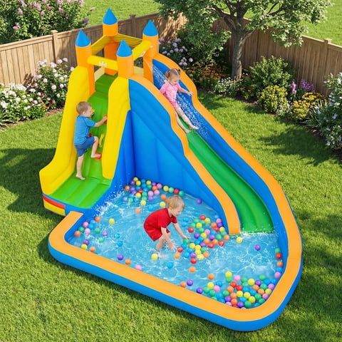 Costway Inflatable Water Slide Mighty Bounce House Castle Moonwalk Splash Pool without Blower
