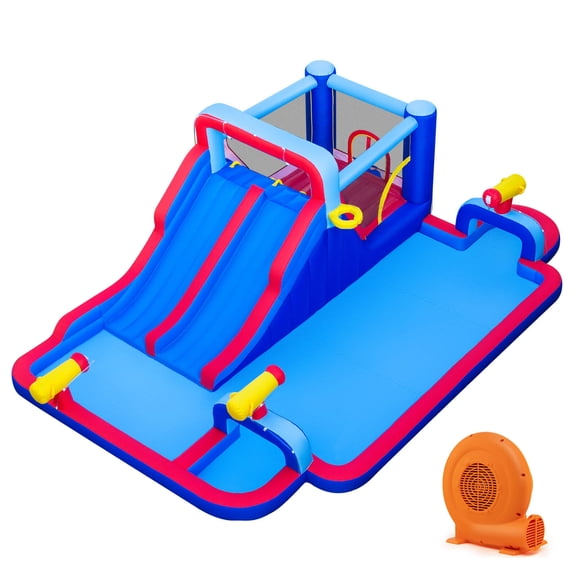 Costway Inflatable Water Slide Park Kids Bounce House Splash Pool with 750W Blower