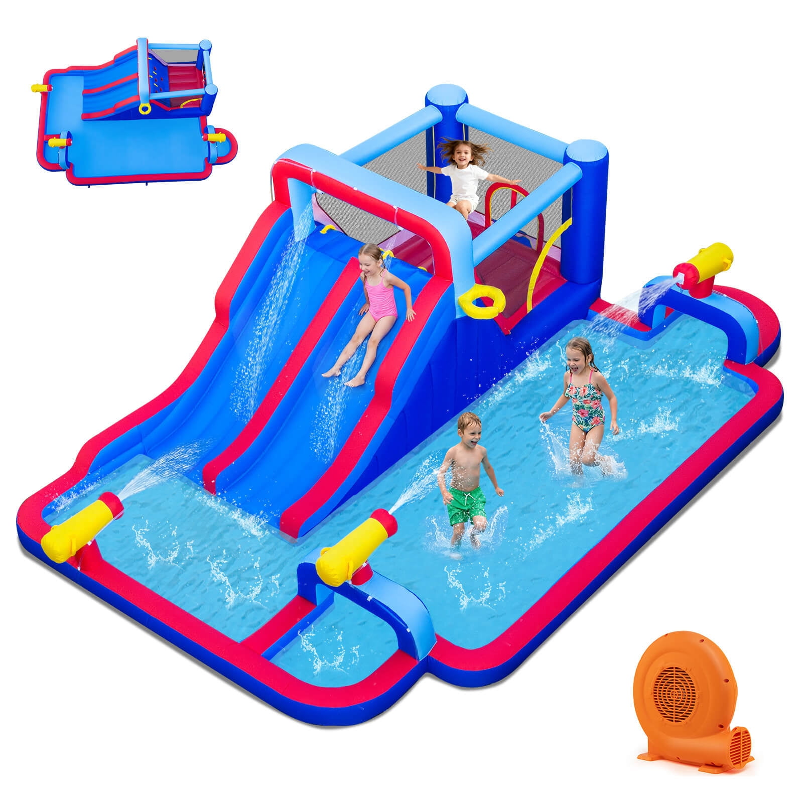 Costway Inflatable Water Slide Park Kids Bounce House Splash Pool with 750W Blower