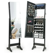 Costway Jewelry Cabinet Armoire Full Length Frameless Mirror Lockable with  Lights Black