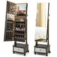 thumbnail image 1 of Costway Jewelry Cabinet Armoire Full-Length Mirror Lockable with 3-Color LED Lights Coffee, 1 of 10