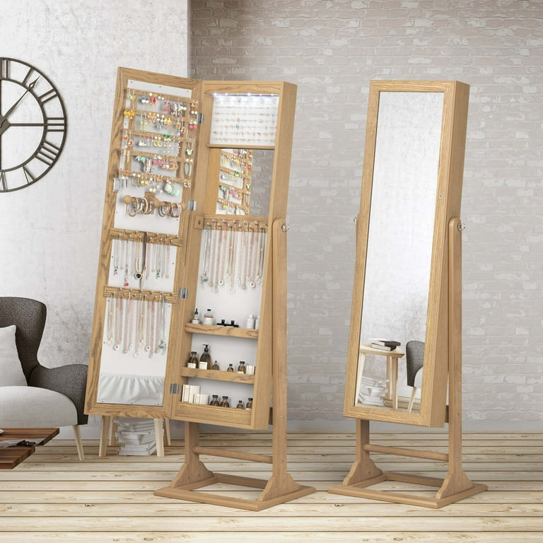 Costway Jewelry Cabinet Full-Length Mirror Lockable Jewelry
