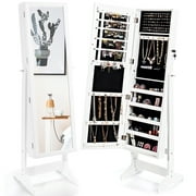 Costway Jewelry Cabinet Stand Mirror Armoire Lockable Organizer Large Storage Box White