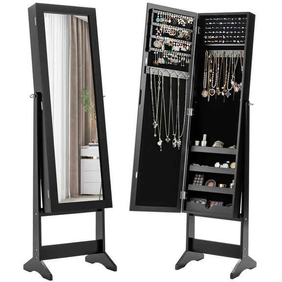 Costway Jewelry Mirrored Cabinet Armoire Organizer Storage Box w/ Stand Christmas Gift
