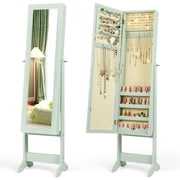 Jewelry Mirrored Cabinet Armoire Organizer Storage Box with Stand Christmas Gift Green