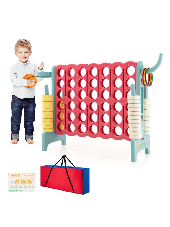 Jumbo 4-to-Score 4 in A Row Giant Game Set with Carry Bag Stickers for Kids Adults Red & Blue
