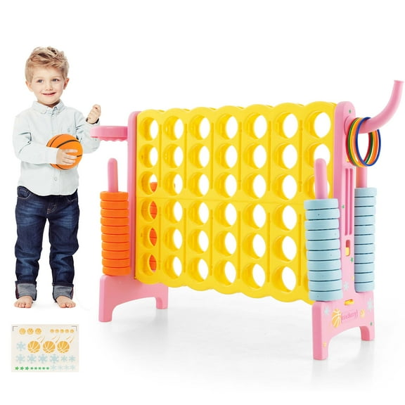 Costway Jumbo 4-to-Score 4 in A Row Giant Game Set with Stickers for Kids Adults Yellow & Pink