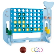 Costway 4-in-a-Row Game Set with Ring-toss Basketball Golf Club & Balls 2 Cups Holders Blue