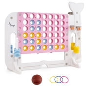 Costway 4-in-a-Row Game Set with Ring-toss Basketball Golf Club & Balls 2 Cups Holders Pink