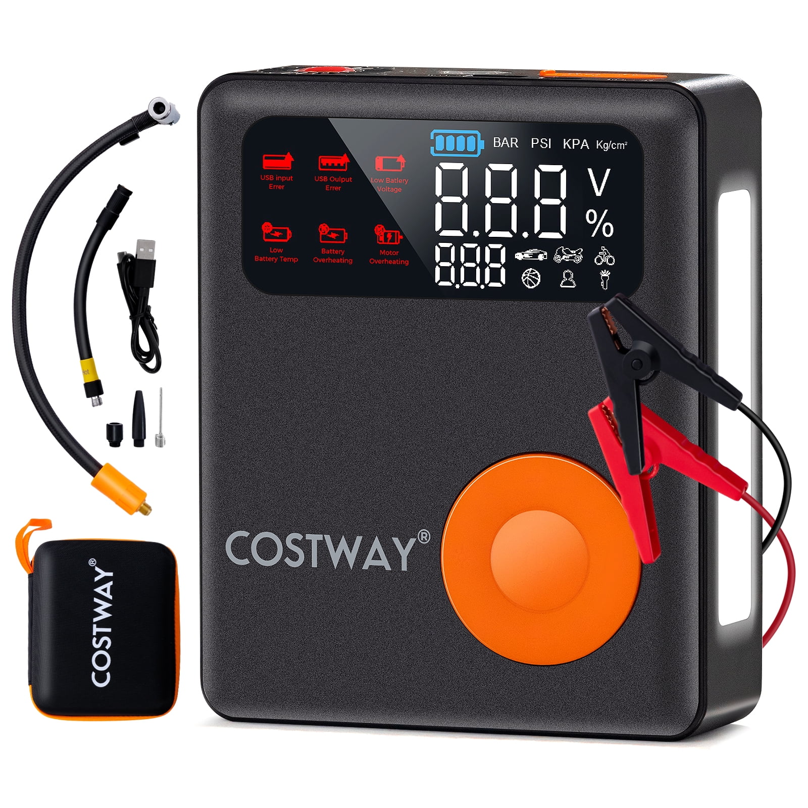 Costway Jump Starter with Air Compressor 150PSI Digital Tire Inflator LED Screen Portable