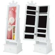 Costway Kid Freestanding Jewelry Armoire 2-in-1 Full Length Mirror Storage Drawer White