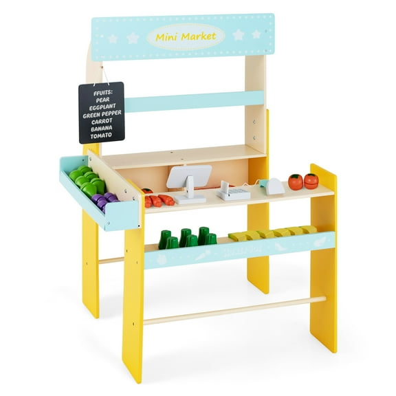 Costway Kid's Pretend Play Grocery Store Toddler Supermarket Toy Set with Cash Register