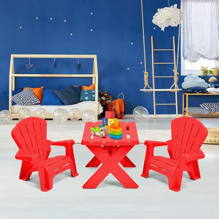 Red Plastic Table & Chair Set - 3-Piece Indoor/Outdoor Play Red Plastic Table & Chair Set - 3-Piece Indoor/Outdoor Play