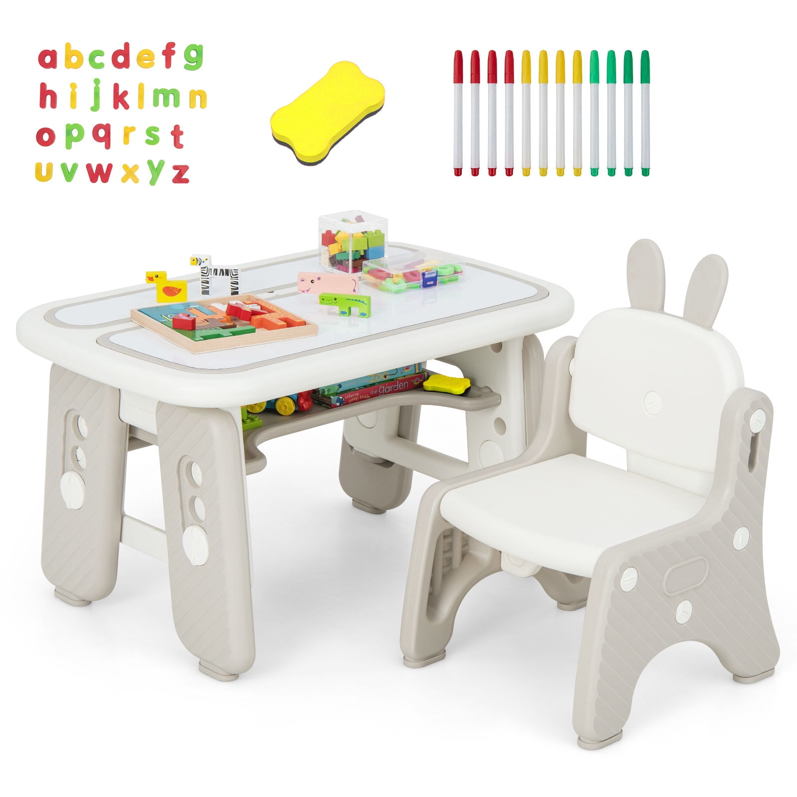 Costway Kids Drawing Table & Chair Set Graffiti Toddlers Art Activity Table & Chair