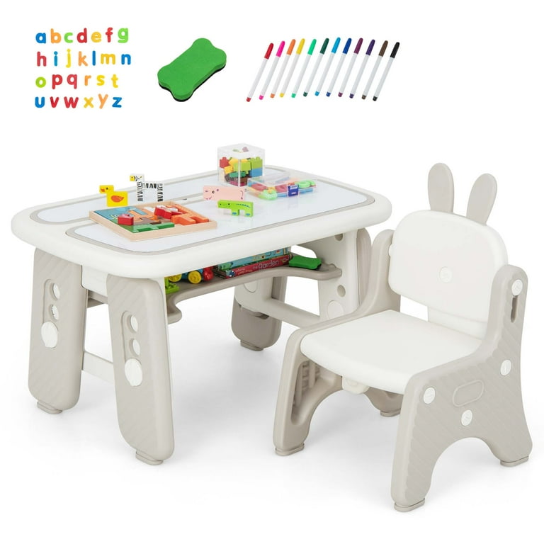 Costway Kids Drawing Table Chair Set Graffiti Toddlers Art