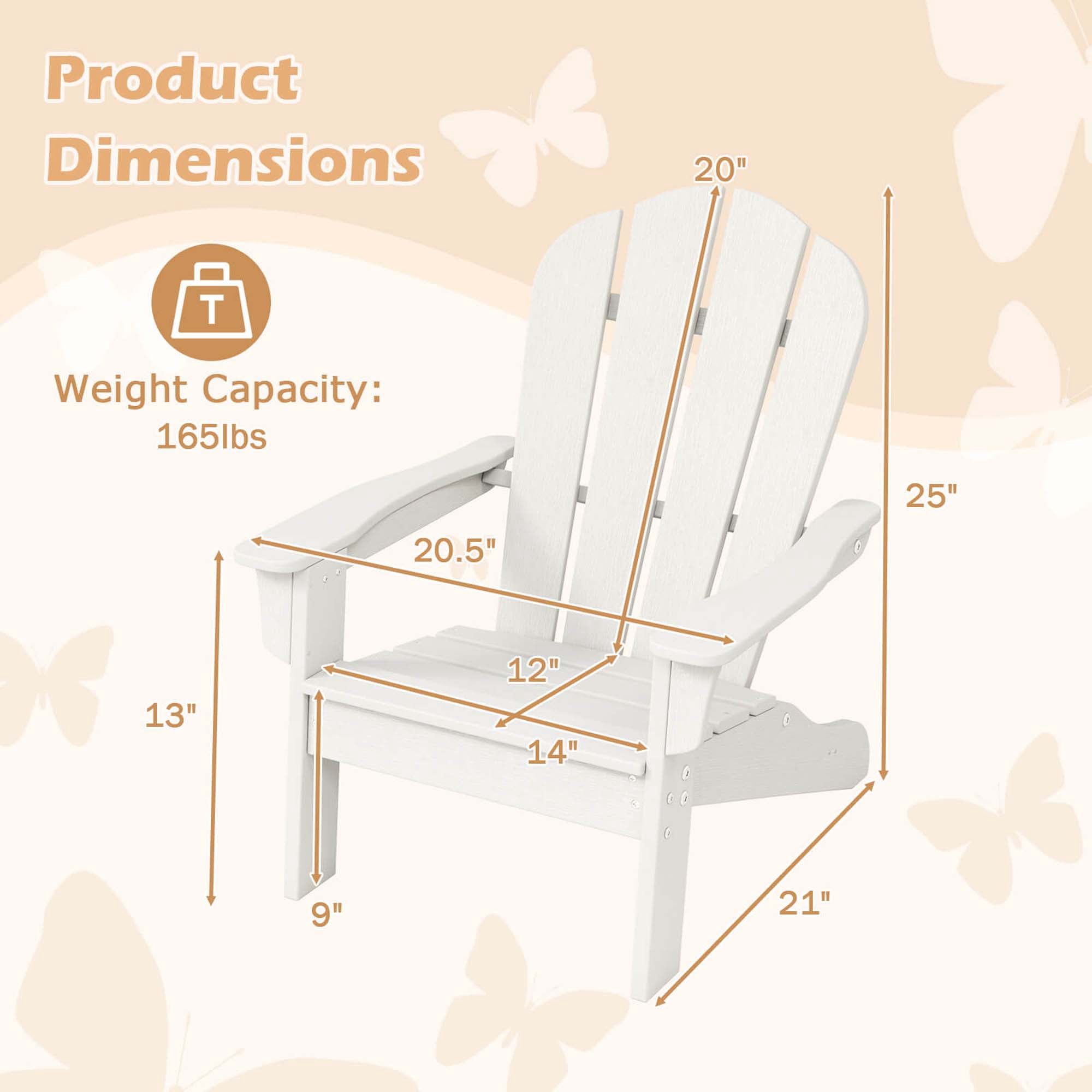 Costway Kids Adirondack Chair with High Backrest Armrests Fire Pit Chair for Kids Ages 3-8 White