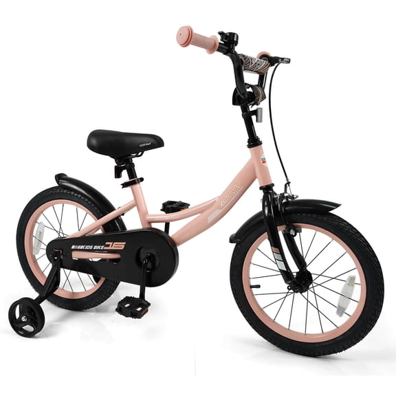 Costway 16 Inch Kids Bike Toddler Bicycle with Training Wheels, Dual Brakes, Adjustable Seat Pink