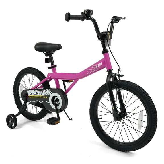 Costway Kids Bike, 18 Inch Bicycle for Children with Removable Training Wheels, Dual Brakes Pink