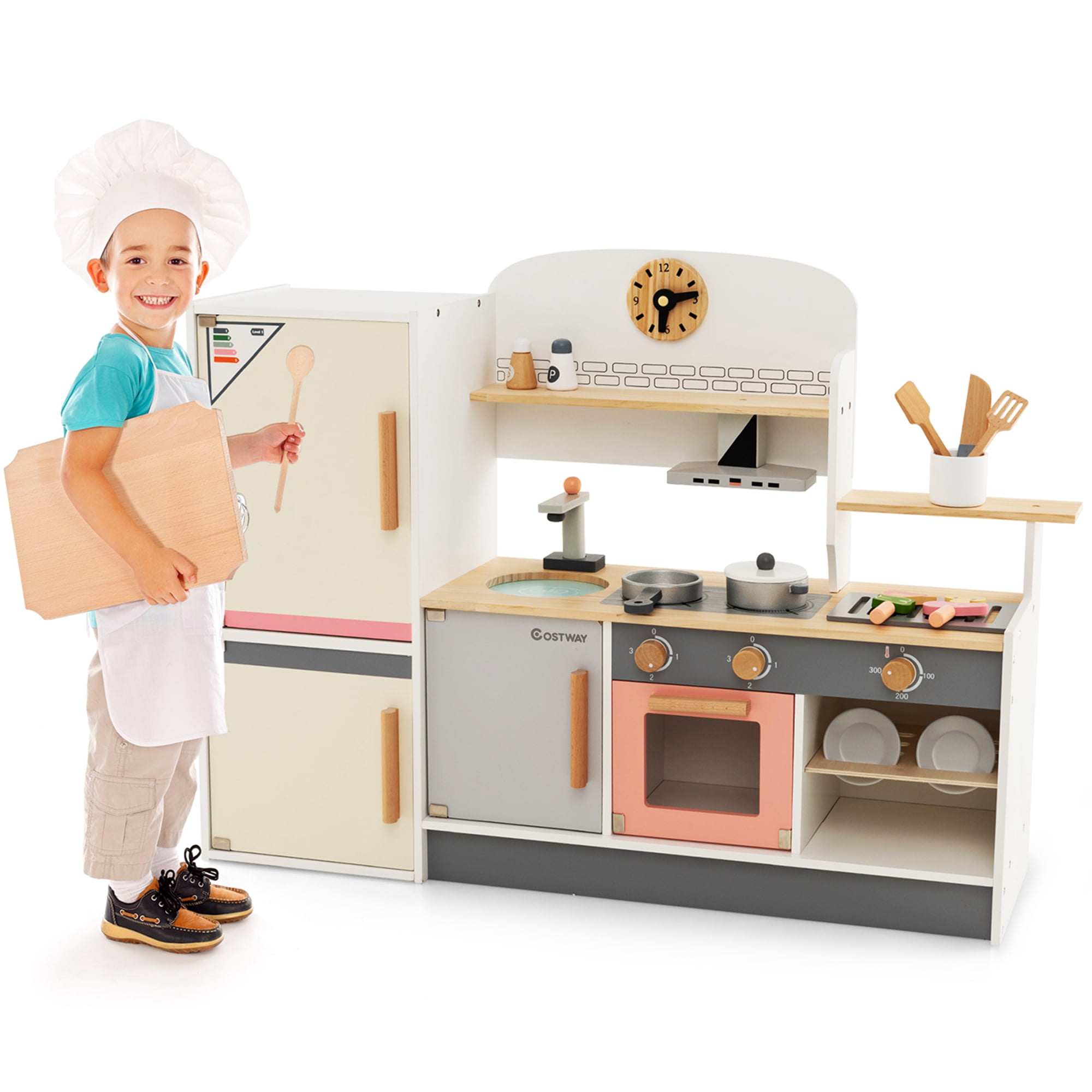 Costway Kids Chef Play Kitchen Set Toddlers Wooden Pretend Toy Playset