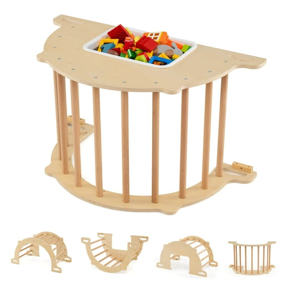 Costway Kids Climbing Arch Sensory Table Montessori Wooden Climber Toy Learning Playset Natural