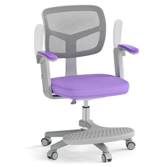Costway Kids Desk Chair Children Study Chair with Adjustable Height, Armrest & Footrest Purple