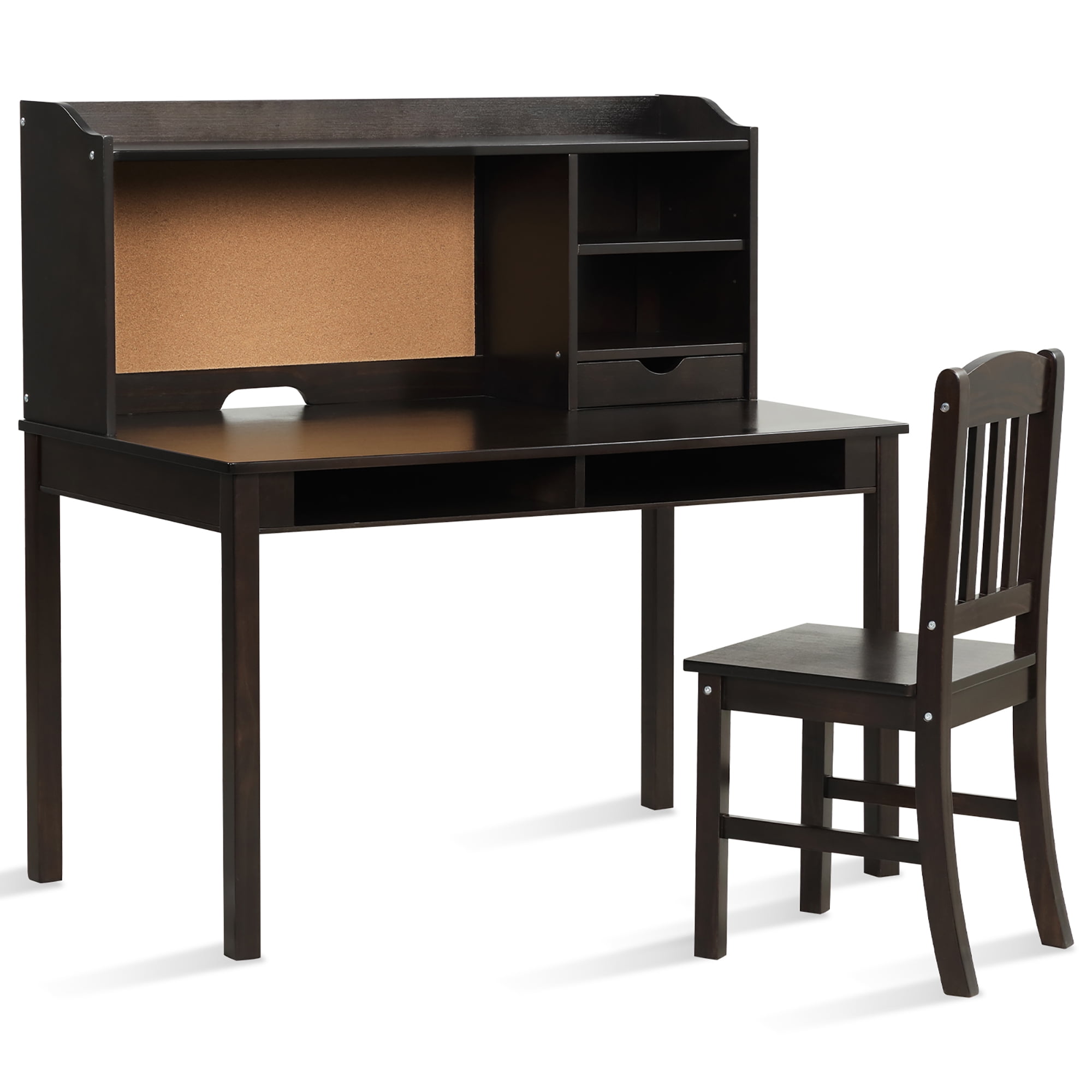 Compact 50" Study Desk & Chair Set with Hutch and Drawers in Brown