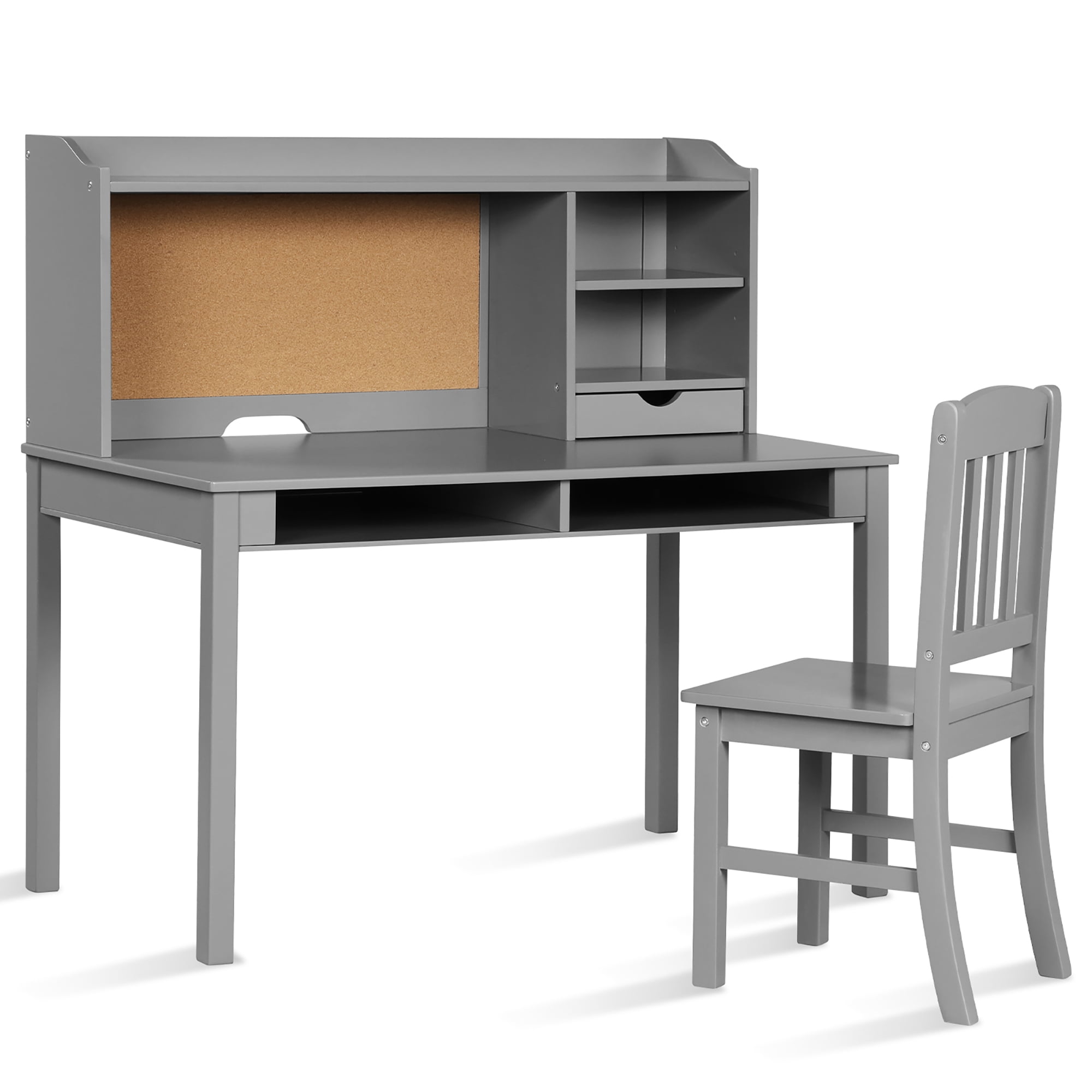 Costway Adjustable Height Kids Study Desk Drafting Table w/Bookshelf&Hutch  Grey 