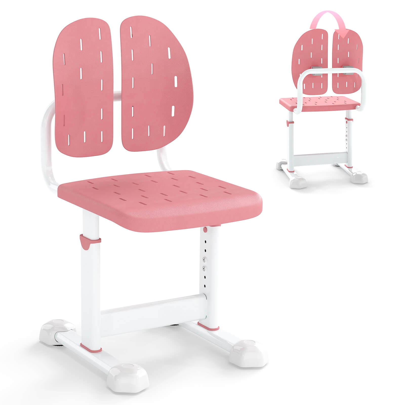 Costway Kids Desk Chair with Adaptive Double Backrest, Adjustable Height, Breathable Seat Pink