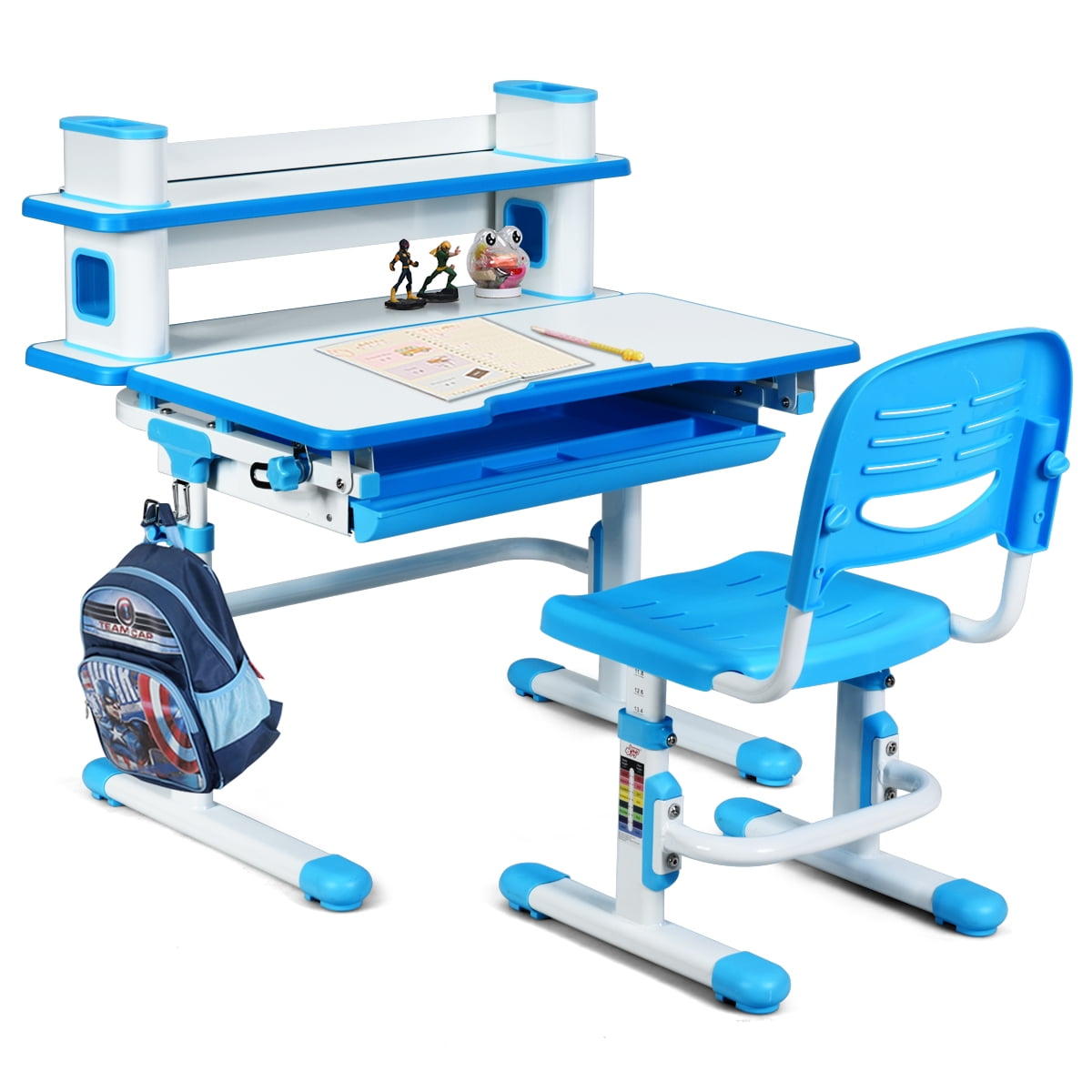 Toby Baby Desk/Kids Study Table Chair Set Cartoon Printed Height Adjustable  Age Between 3-11 Blue : : Home & Kitchen