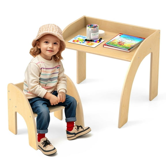 Costway Kids Desk and Chair Set Wooded Toddler Table and Chair Set with Proper Height Natural