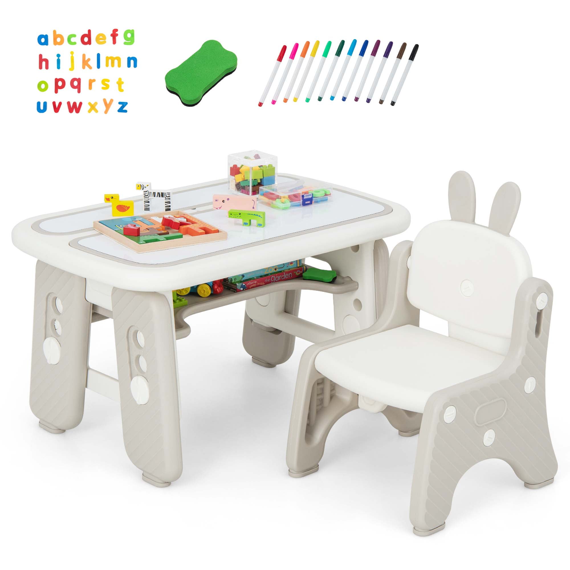 Costway Kids Drawing Table & Chair Set Graffiti Toddlers Art Activity