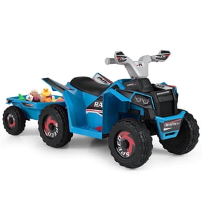 Costway Kids Electric ATV Car, 6V Battery-Powered Ride on Toy wirh Removable Back Trailer Blue