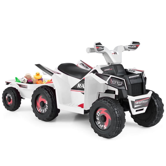 Costway Kids Electric ATV Car, 6V Battery-Powered Ride on Toy wirh Removable Back Trailer White