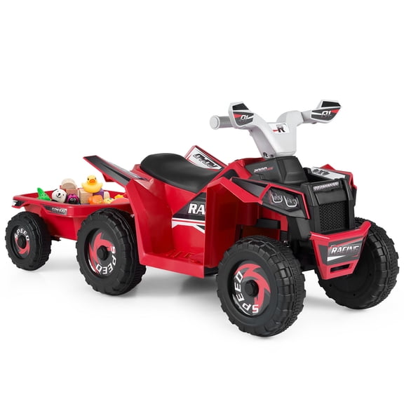 Costway Kids Electric ATV Car, 6V Battery-Powered Ride on Toy with Removable Back Trailer Red