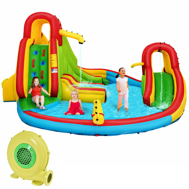 Costway Kids Inflatable Water Slide Bounce Park Splash Pool with Water Cannon & 480W Blower