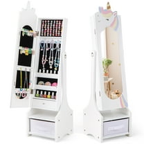 Costway Kids Jewelry Cabinet with Full-Length Mirror 2 Adjustable Tilt Angles Drawer White
