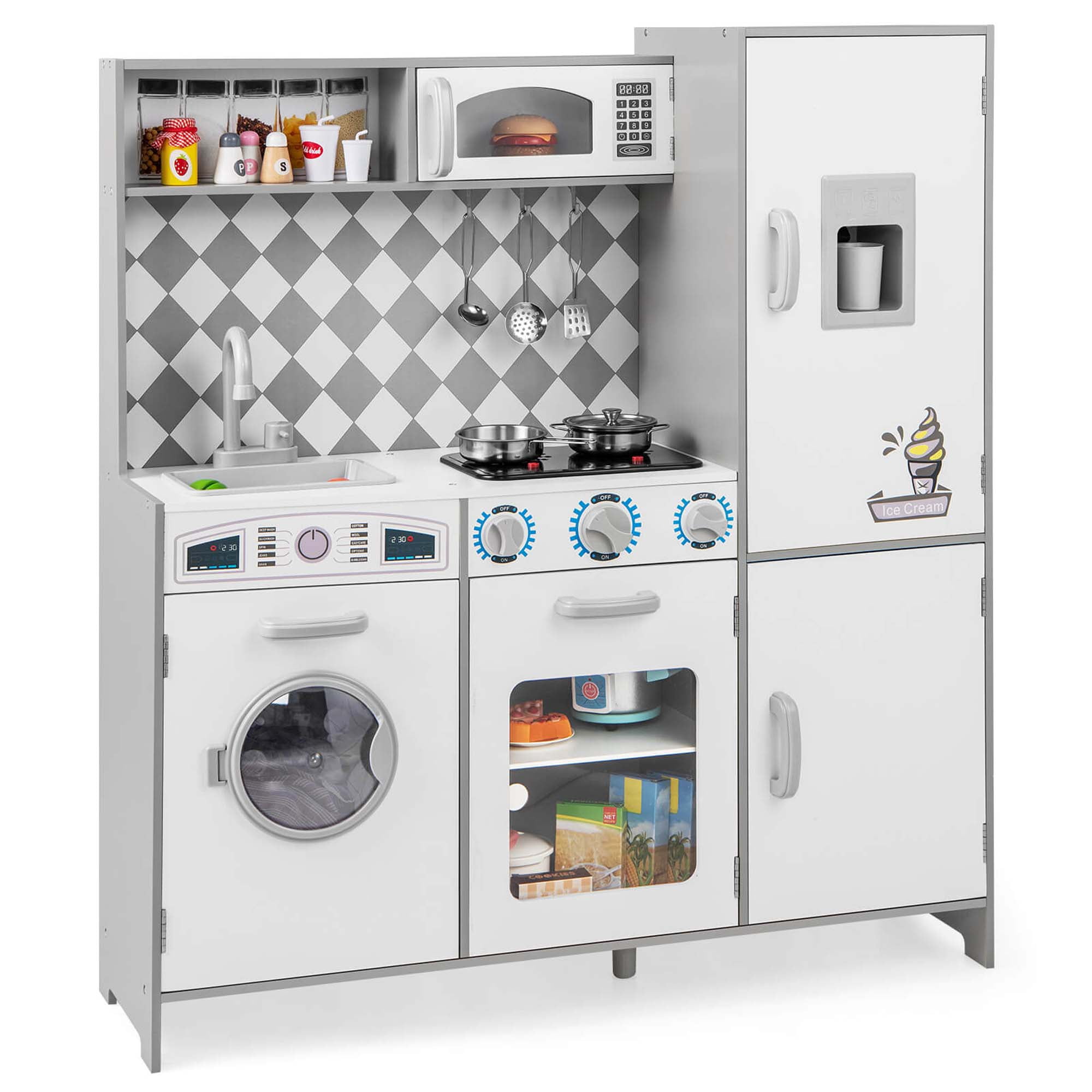Costway Kids Kitchen Playset with Realistic Lights & Sounds Ice Maker Stoves Sink Oven
