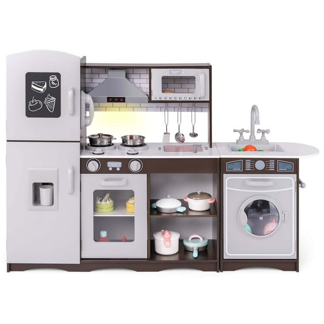 Kids Play Kitchen Set With Lights & Sounds - 33.8" Toy Kitchen With 70 Accessories For Toddlers (Pink)