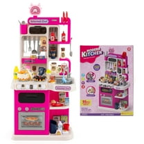 Costway Kids Kitchen Playset with Realistic Sounds Lights Play Sink 95 PCS Accessories Pink