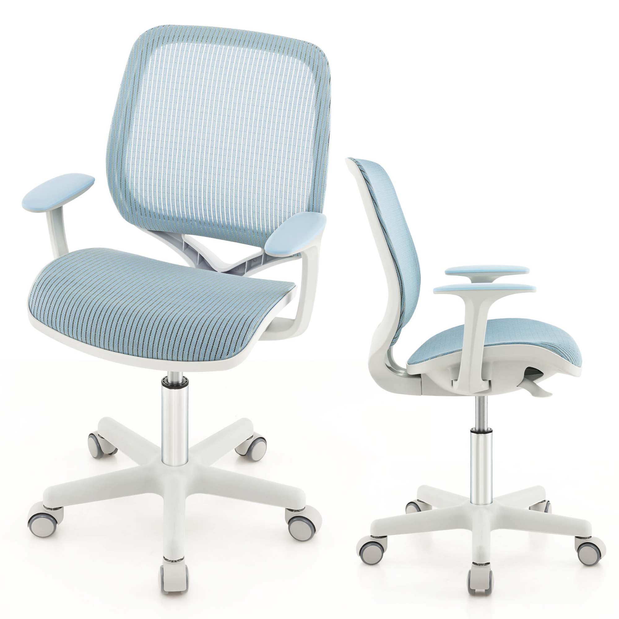 Blue Adjustable Mesh Kids Swivel Desk Chair with Fixed Arms
