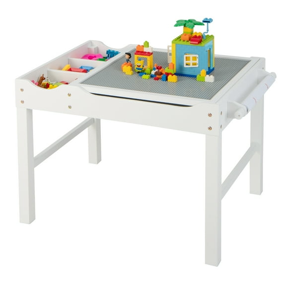 Costway Kids Multi Activity Play Table Wooden Building Block Desk with Storage Paper Roll