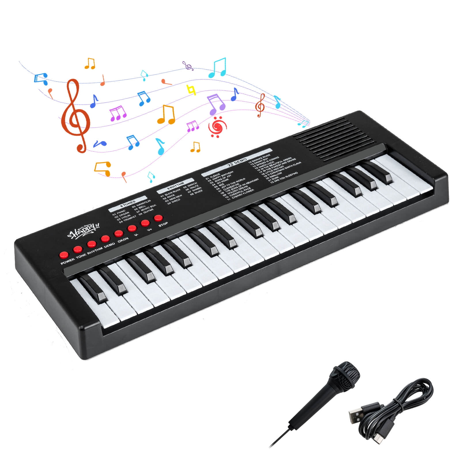 Costway Kids Piano Keyboard with 8 Rhythms 8 Tones 22 Demos for 3+ Years Old Boys & Girls Black