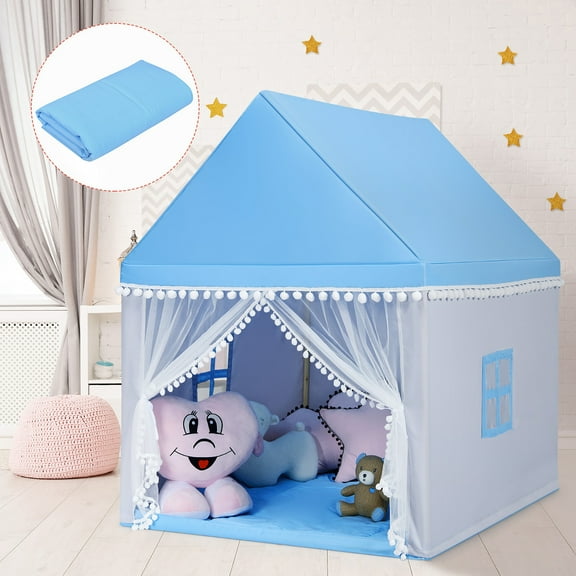 Costway Kids Play Tent Large Playhouse Children Play Castle Fairy Tent Gift w/ Mat Blue