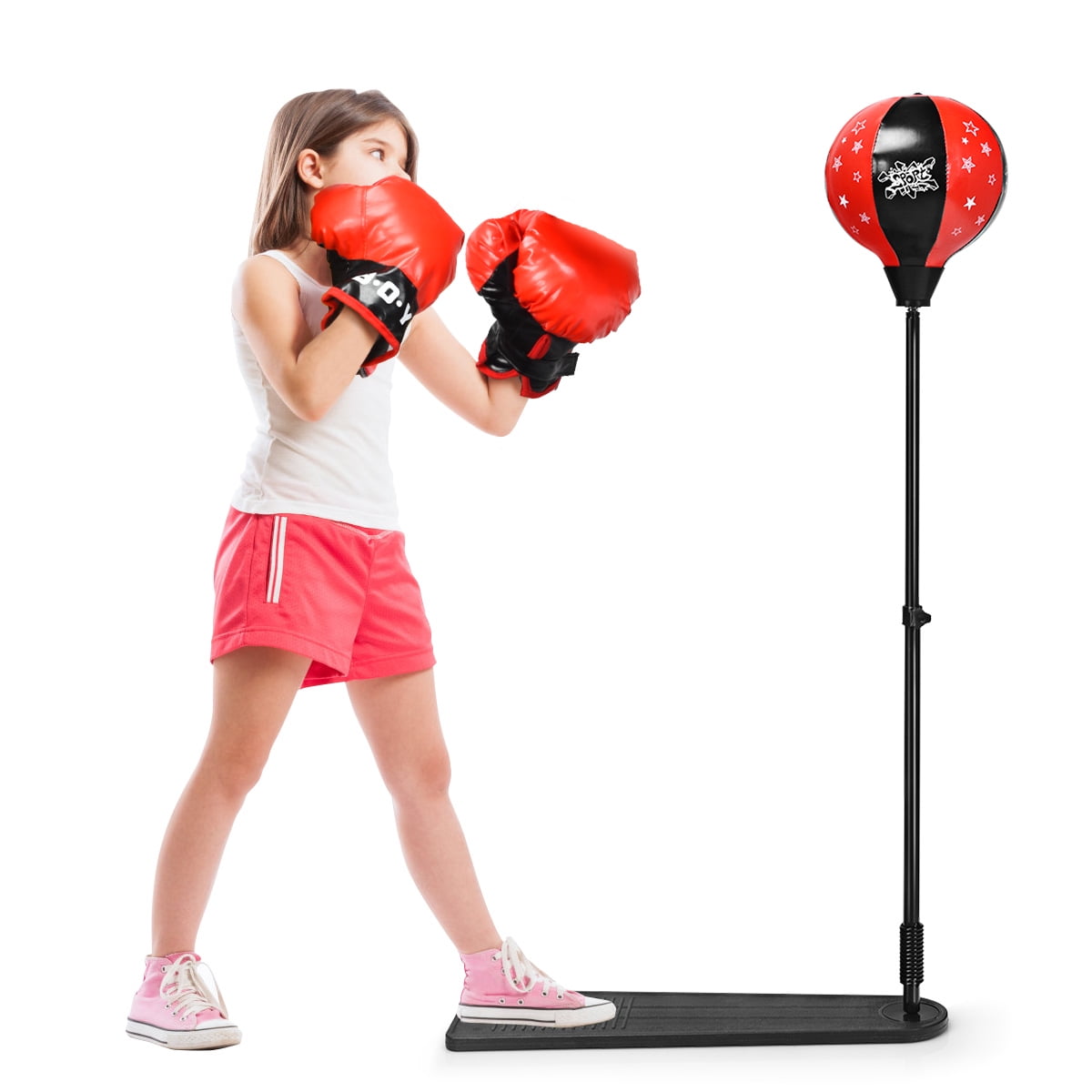 Costway Kids Punching Bag w Adjustable Stand Boxing Gloves Boxing Set Red