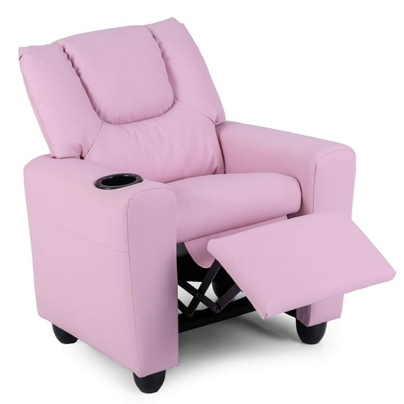 Costway Kids Recliner Chair with Cup Holder & Side Pocket Adjustable Backrest Footrest Pink