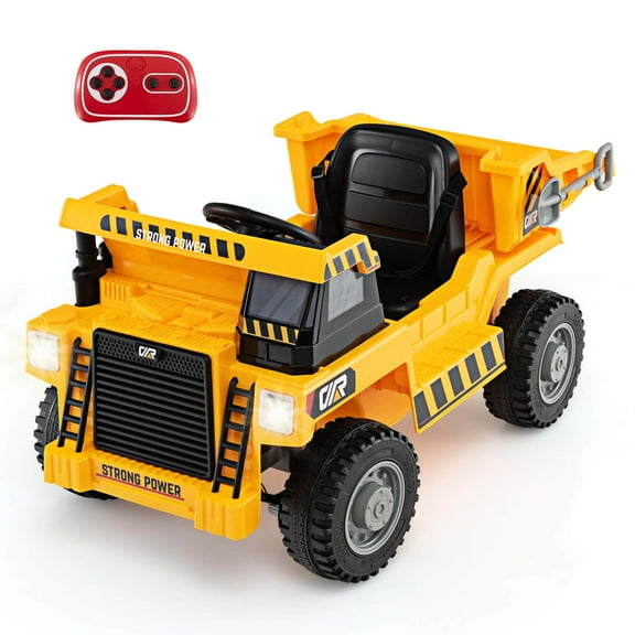 Costway Kids Ride-On Dump Truck with Wireless Connection Music LED Lights Soft Start Yellow