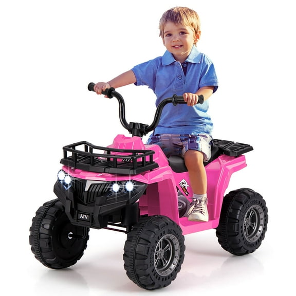 Costway Kids Ride On Electric ATV 6V 4-Wheeler Quad Car with One-Button Start Tread Tires Pink