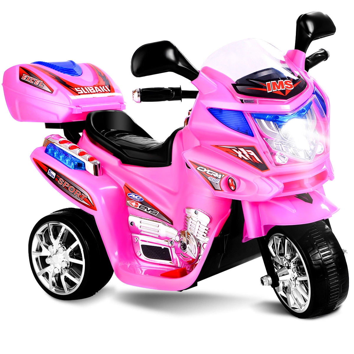 Costway Moto Montable para Niños Moto Eléctrica Juguete de Batería 6 V con  3 Ruedas Música Incorporada Focos Función Adelante y Atrás Rosa Costway  Modern