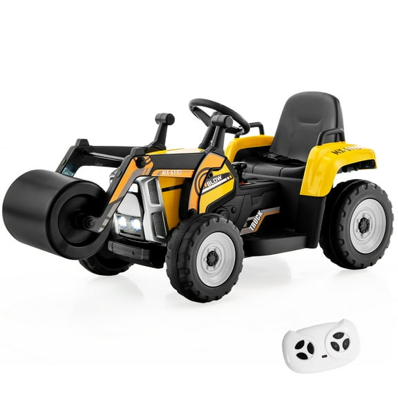 Costway Kids Ride On Roller 12V Electric Tractor Remote w/ Music & LED Light Yellow