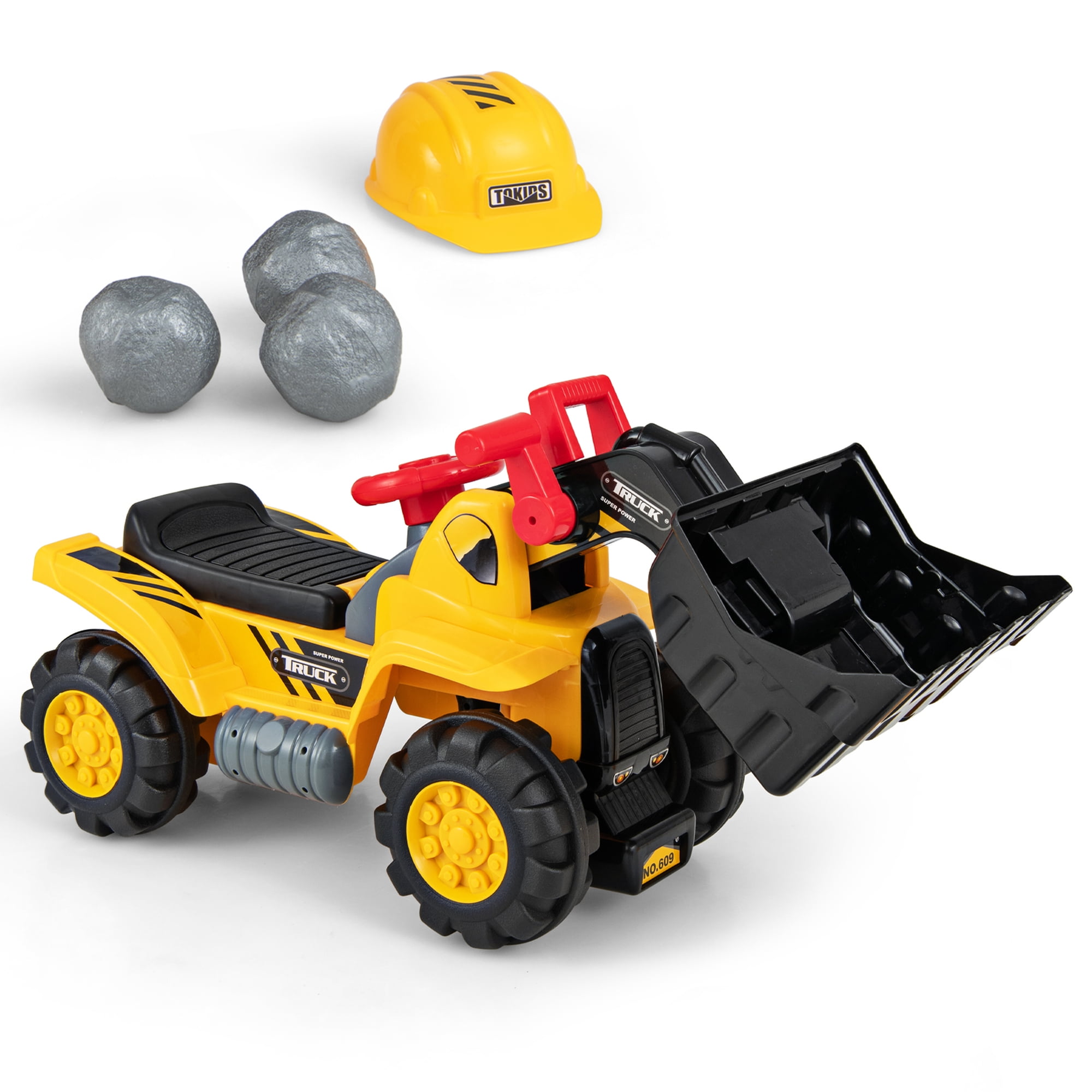 Yellow Plastic Kids Ride-On Excavator Truck with Storage
